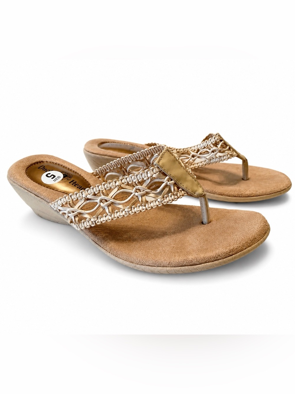 DUCK HEAD 7.5M Slip on Thong Flip Flop Style Tan Crochet Wedge New
